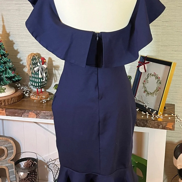 Lulus Navy Blue Confidence Boost Off The Shoulder Bodycon Midi Dress Medium - Picture 8 of 8